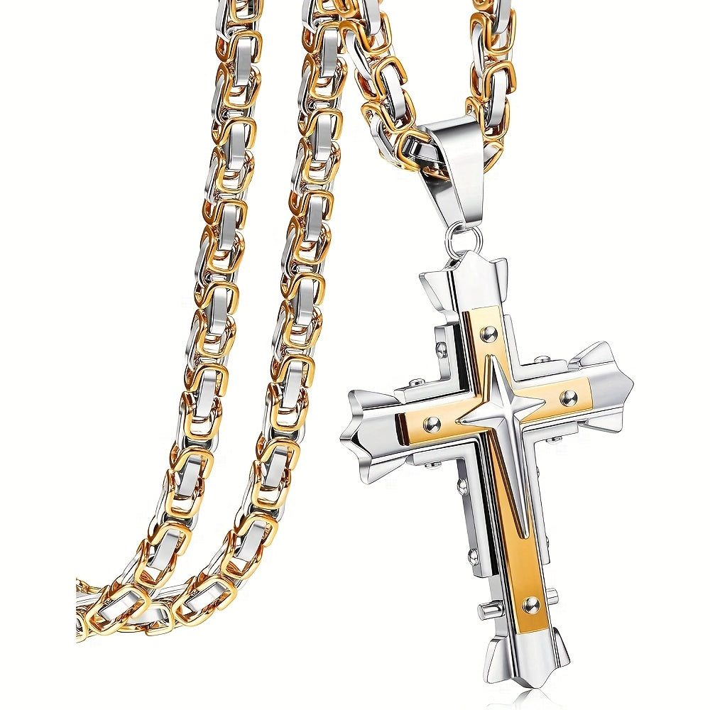 1pc Men'S Stainless Steel Cross Pendant Necklace