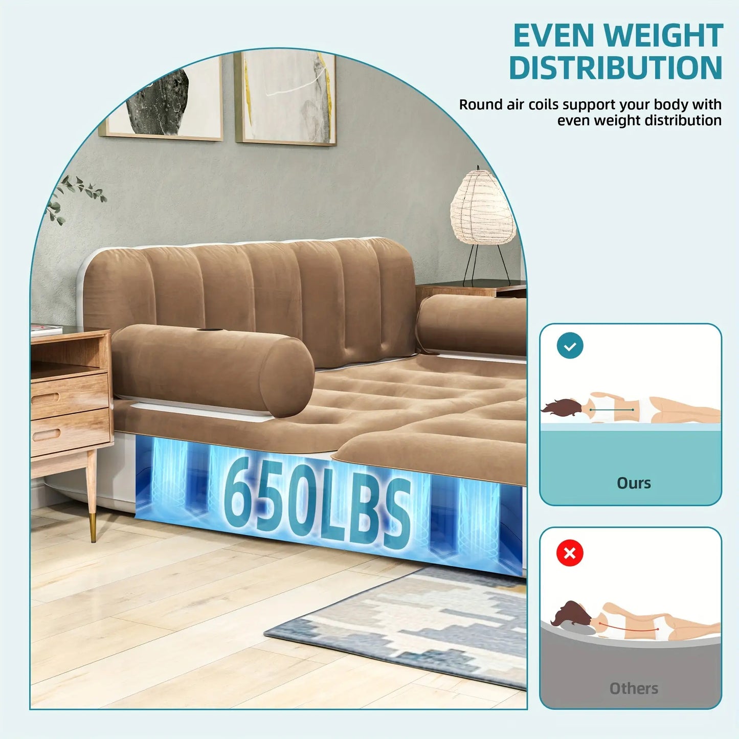 Inflatable Air Sofa Bed 2-in-1 Backrest Couch Airbed