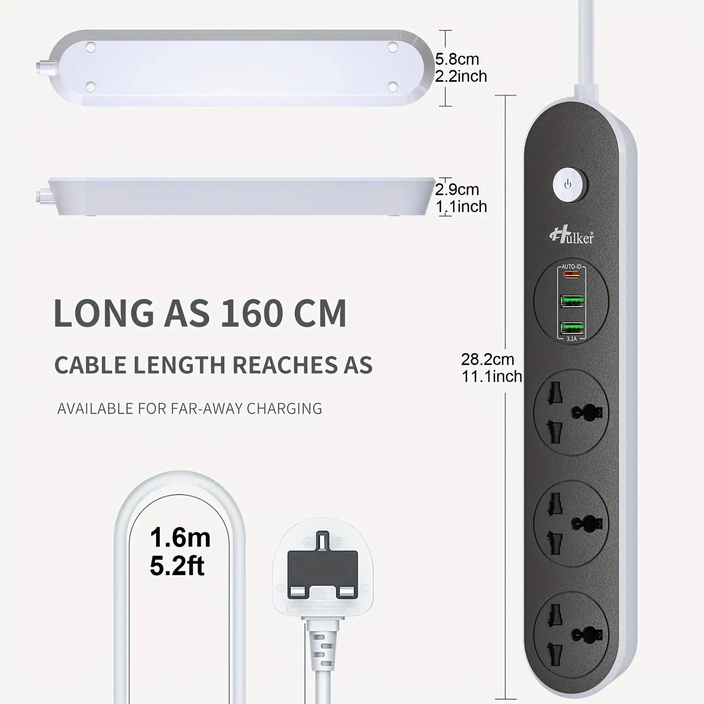 Extension Lead with USB slots 3 Way 3 USB Ports