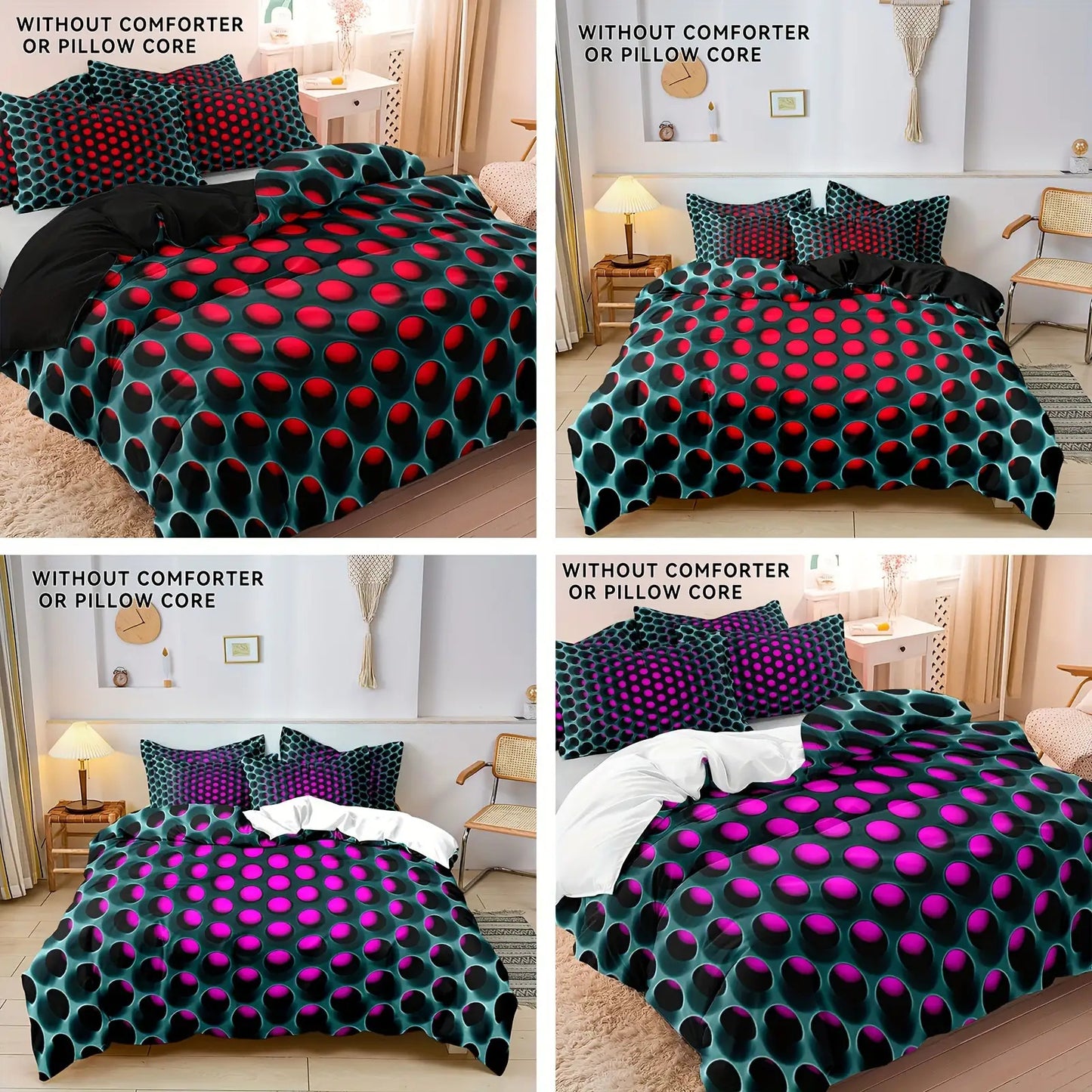3pcs Y2K Geometric 3D Honeycomb Pattern Duvet Cover Set