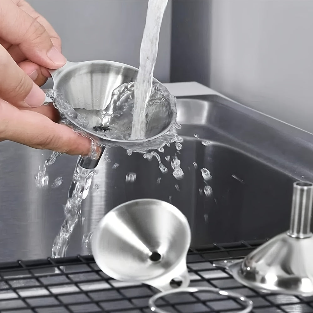 4pcs Stainless Steel Kitchen Funnel Set with Cleaning Brush