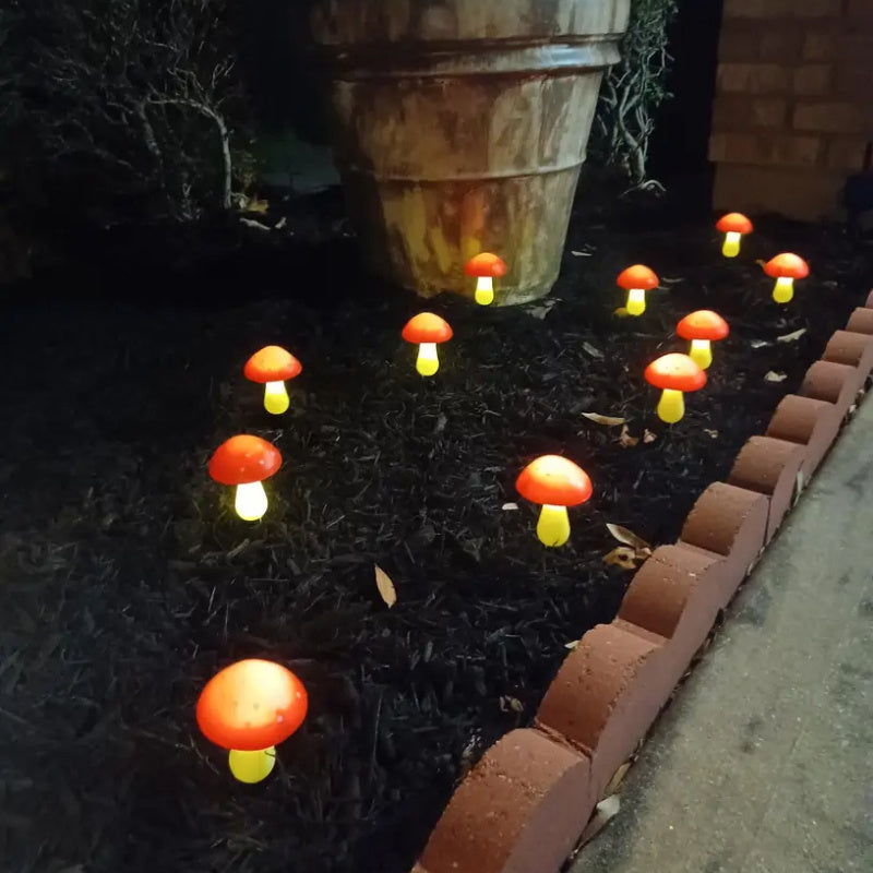 8-Pack Solar-Powered Red Mushroom Lights