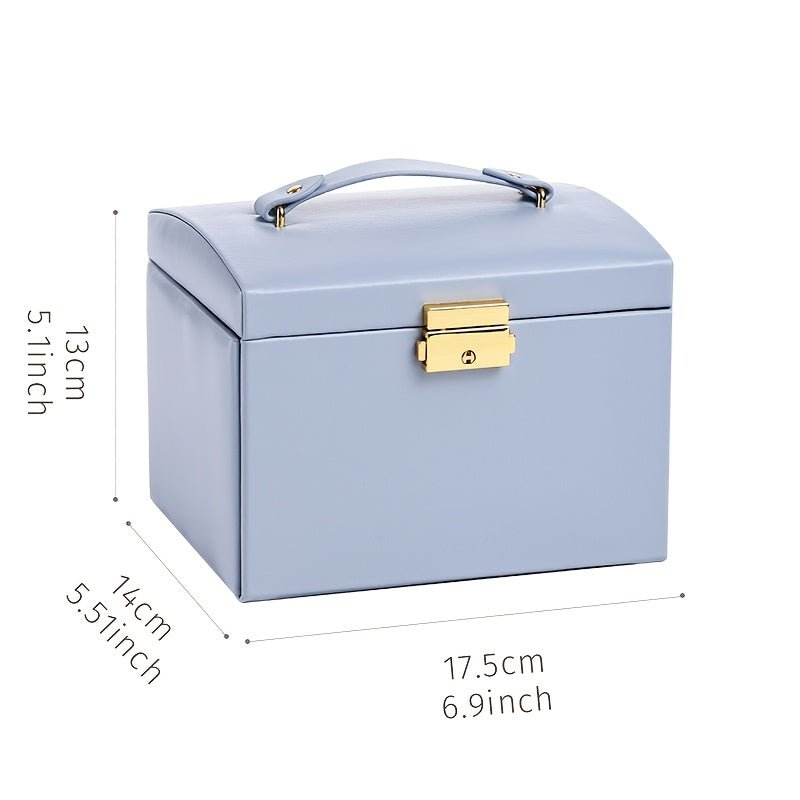 1pc Portable Jewelry Organizer Box with Built-in Mirror