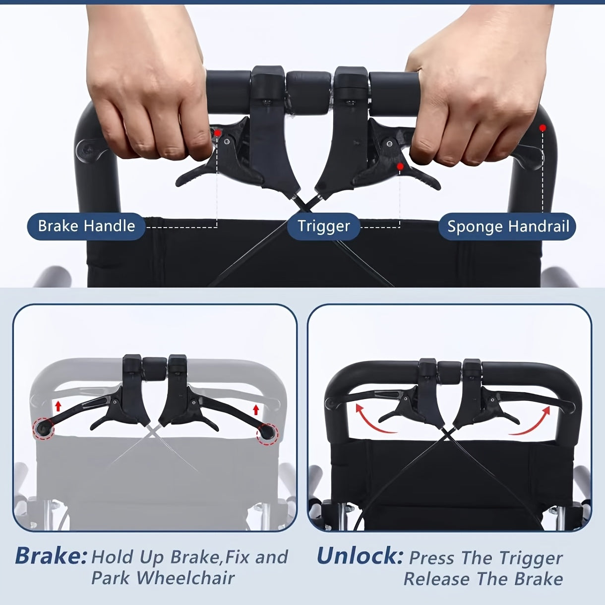 Ultra-Light Folding Wheelchair - Portable Travel Walker with Hand Brakes