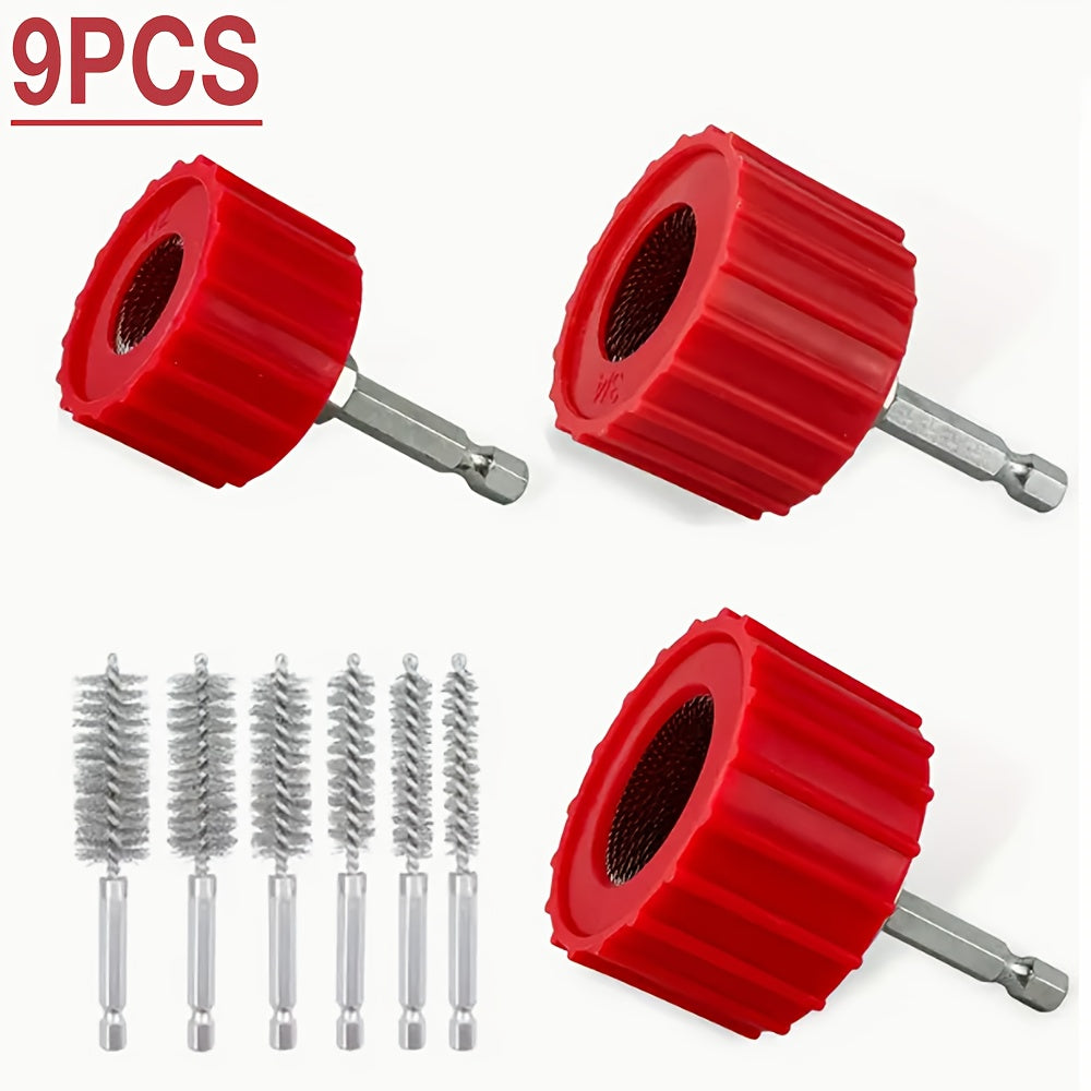9pcs Set 1/2" 3/4" 1" Copper Pipe Cleaner for Drill