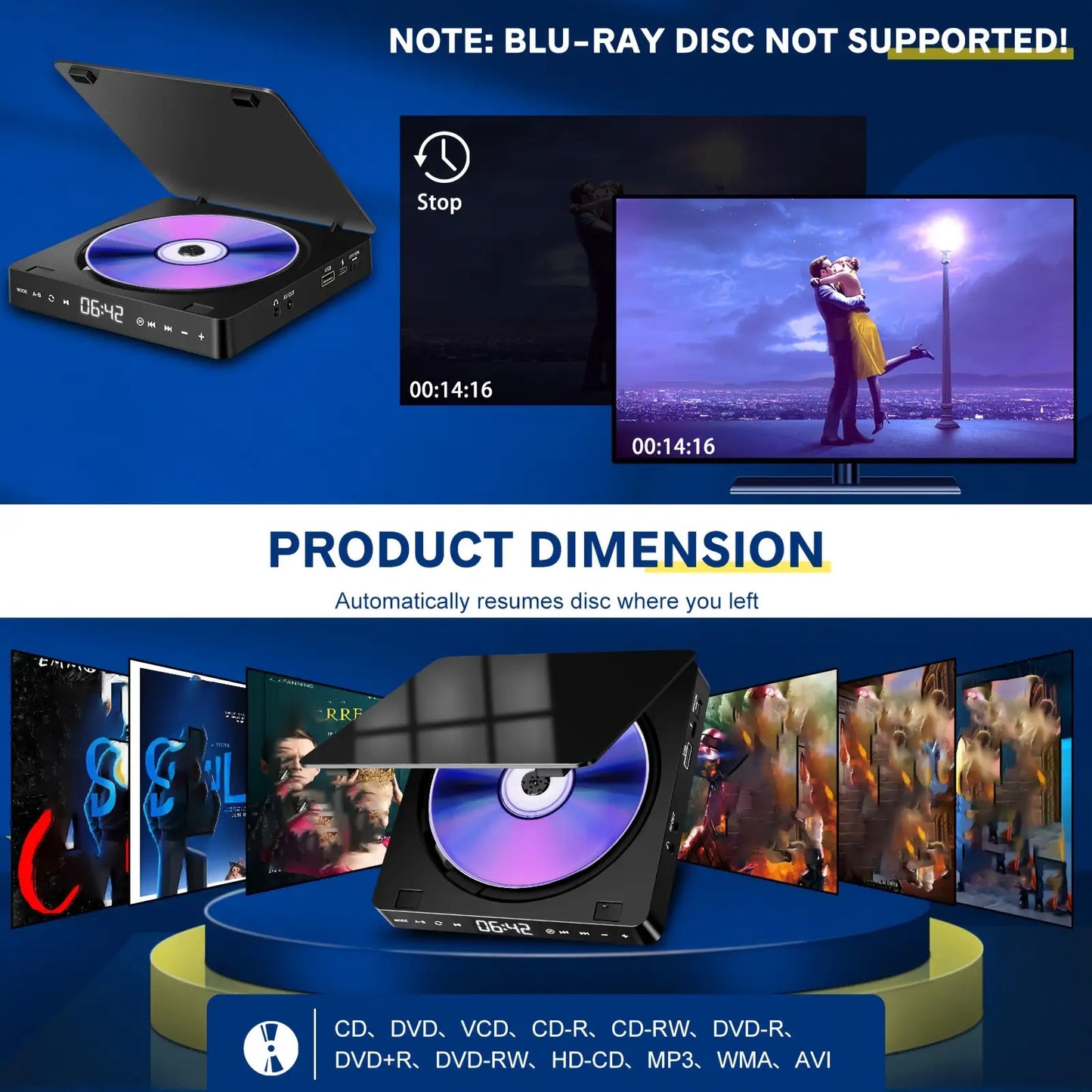 Compact 1080P Mini DVD Player with Remote