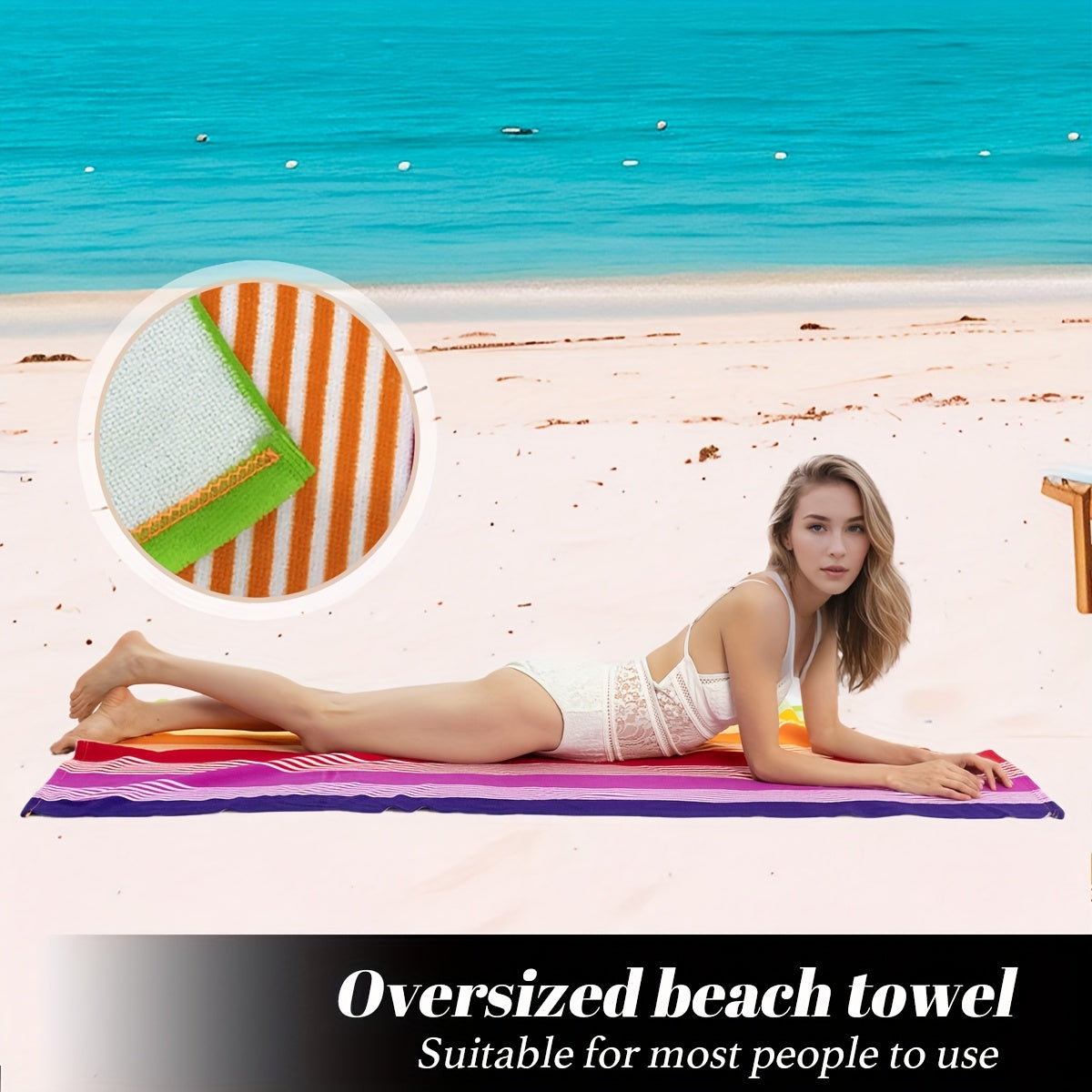 Super Soft Extra Large Rainbow Striped Beach Towel - Vibrant Rainbow Colors