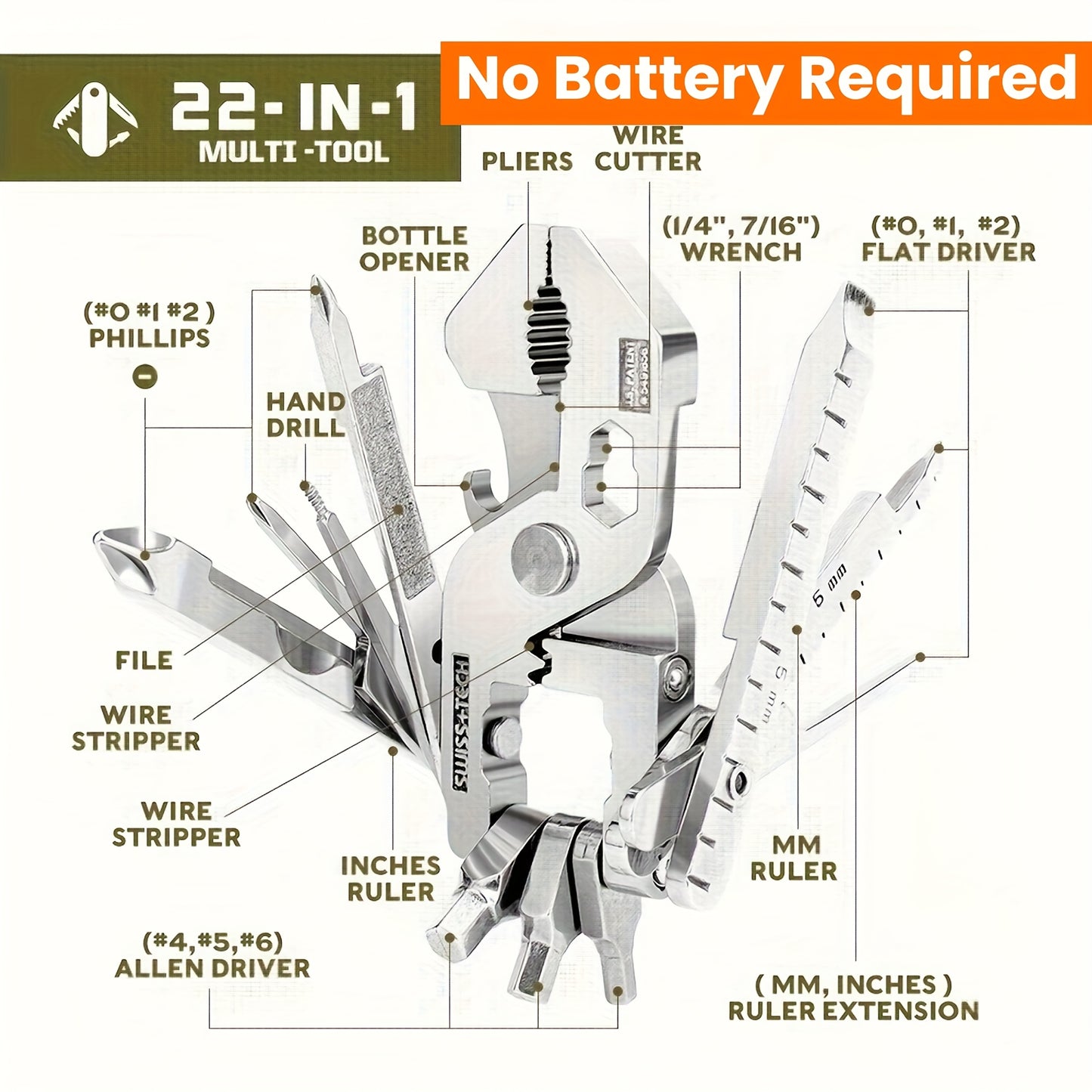 1pc 22-in-1 Stainless Steel Multi-Tool