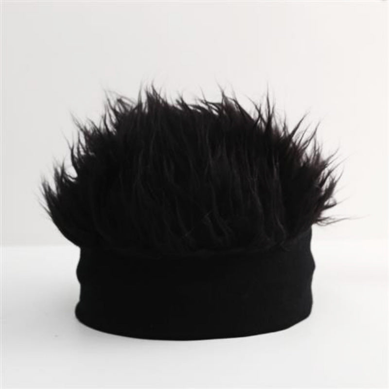 Men'S Hip-Hop Fashion Beanie with Faux Hair - Black Knit Skull Cap