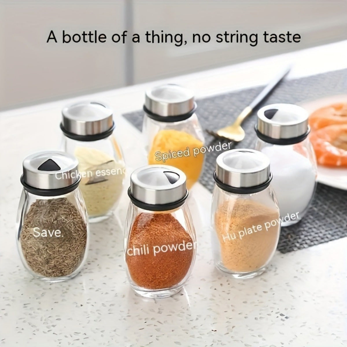 360° Rotating Spice Rack Tower Set, Equipped with 6 Glass Refill Containers