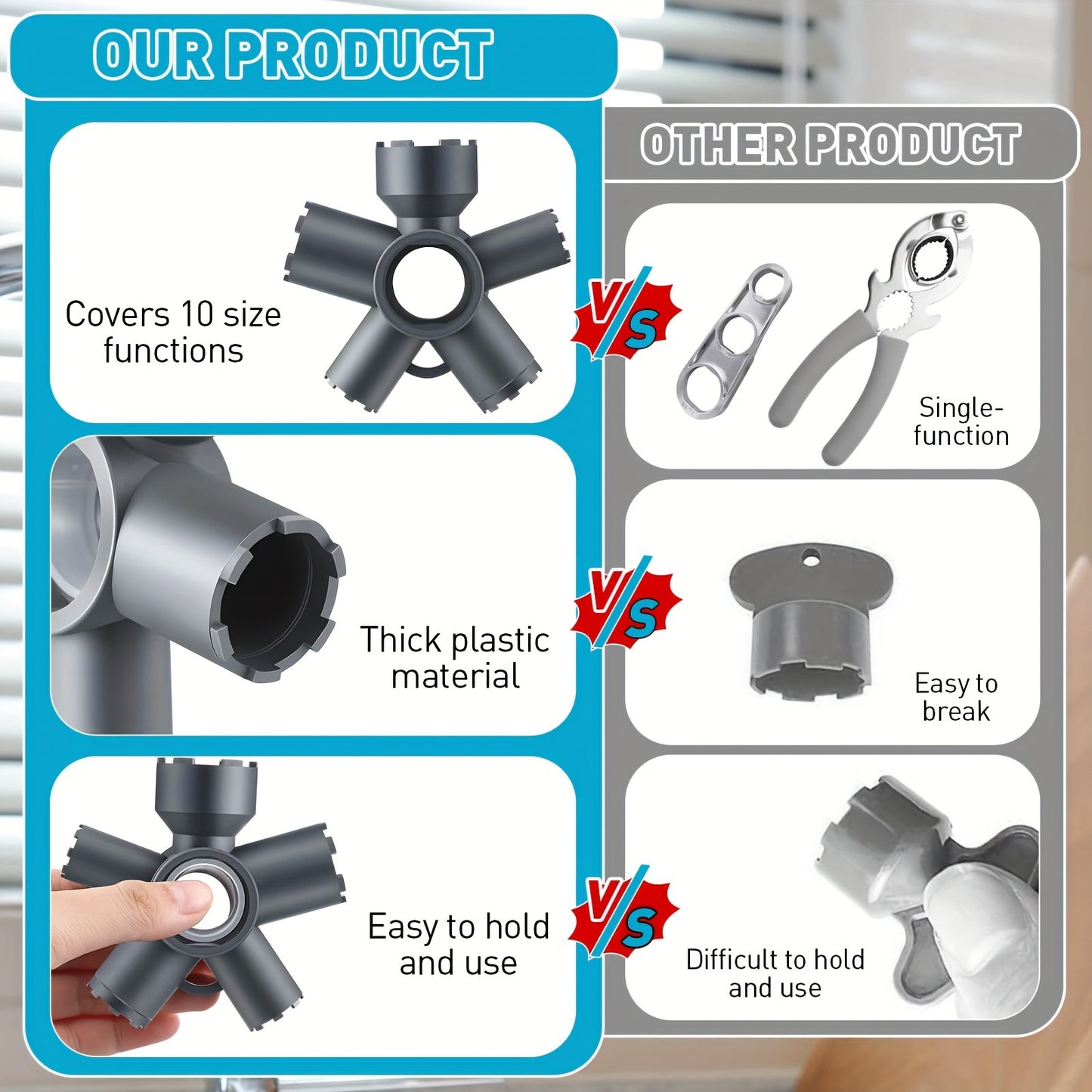10-in-1 Faucet Aerator Key Removal Tool - Multi-Size Aerator Wrench