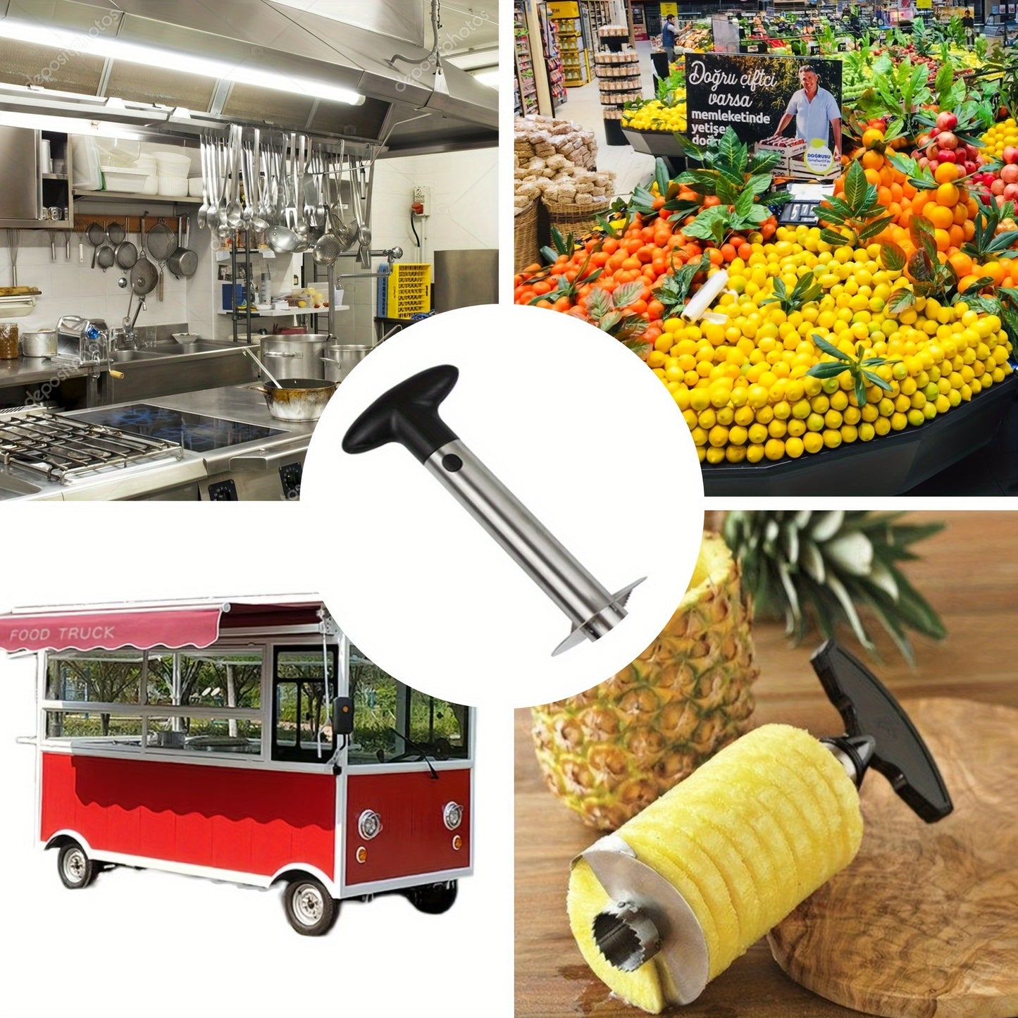 Stainless Steel Kitchen Tools for Slicing, Peeling, And Cutting Pineapples.