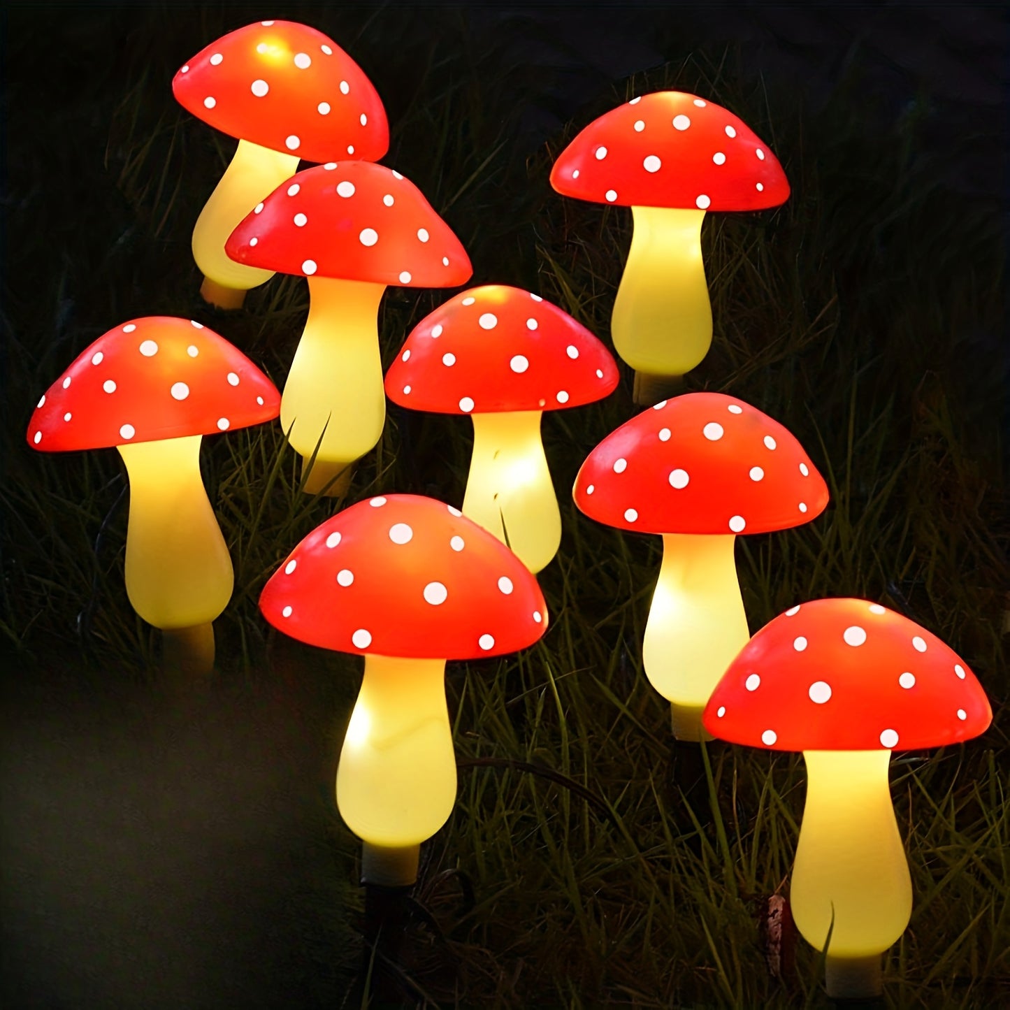 8-Pack Solar-Powered Red Mushroom Lights