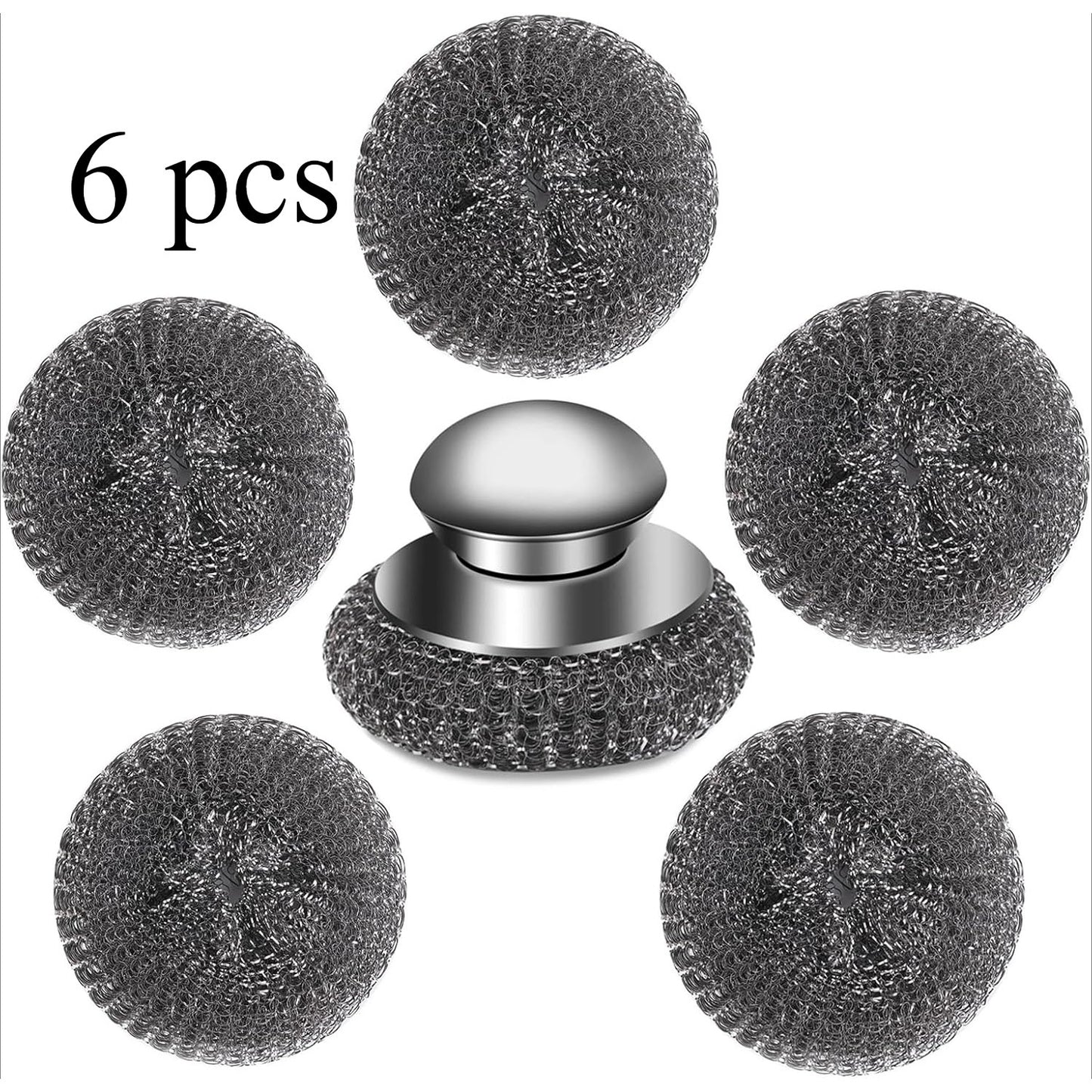 Stainless Steel Scrubber 6pcs with Replacement Wire Pads Set