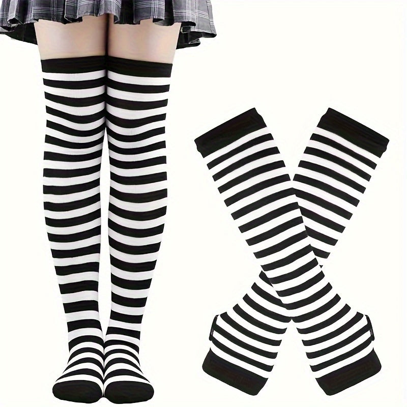 6 Sets of Women'S Striped Knee-High Socks