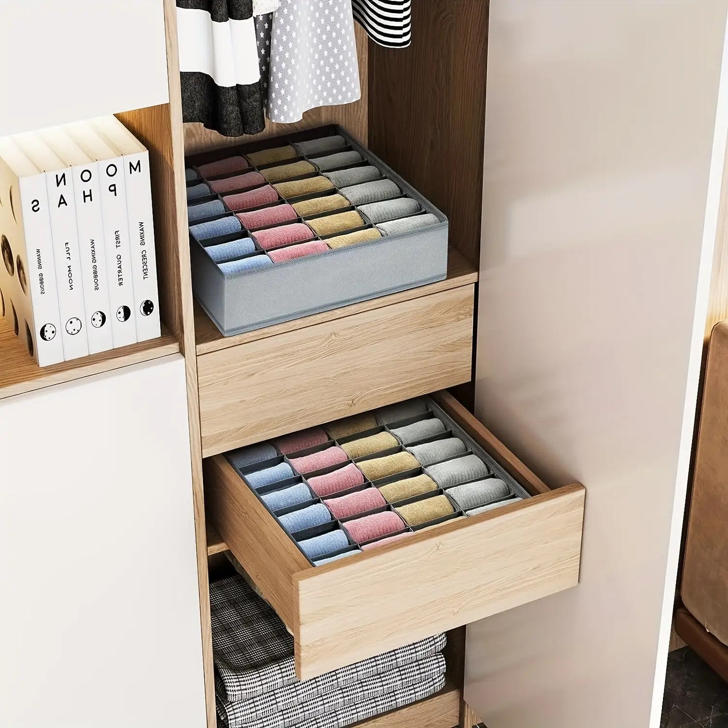 3 Pack 24-Compartment Fabric Socks & Underwear Organizers