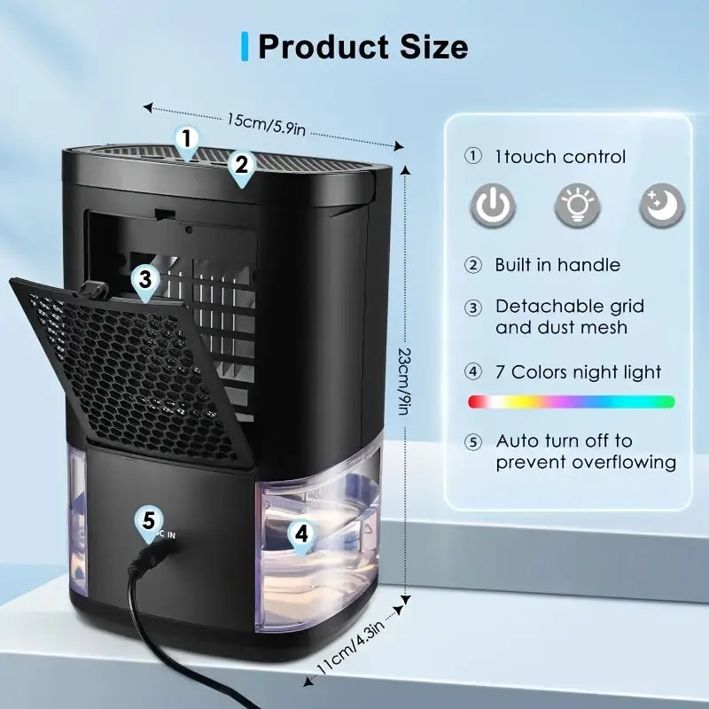 Ultra Quiet & Auto Shut Off LED Portable Mini Dehumidifier For For