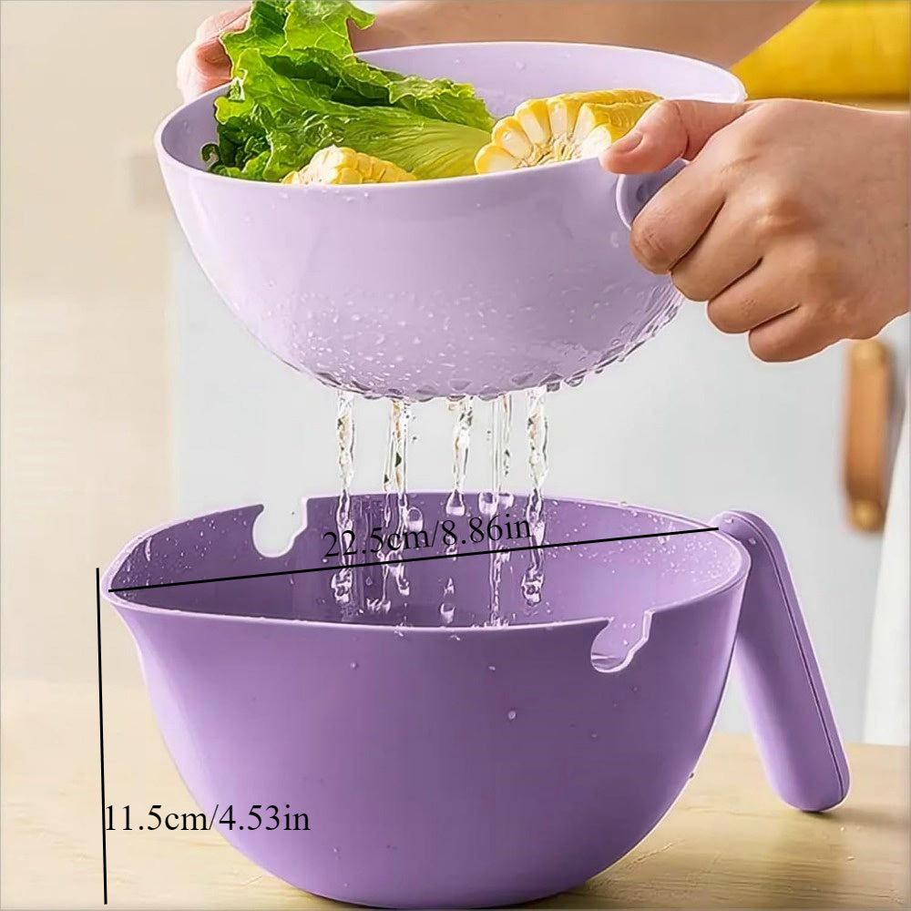 2-in-1 Lilac Purple Kitchen Colander & Strainer - Rotating Washing Basket