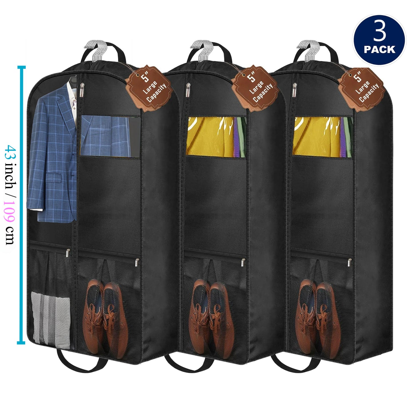 3pcs Heavy-Duty 5" Gusseted Garment Bags