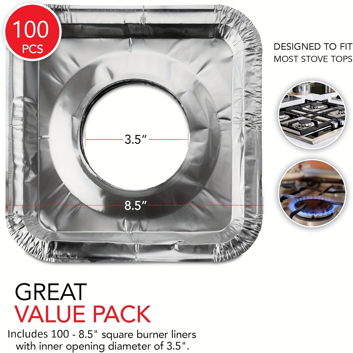 100 Aluminum Foil Square Stove Burner Covers One-time Heavy Thick Mass Pads
