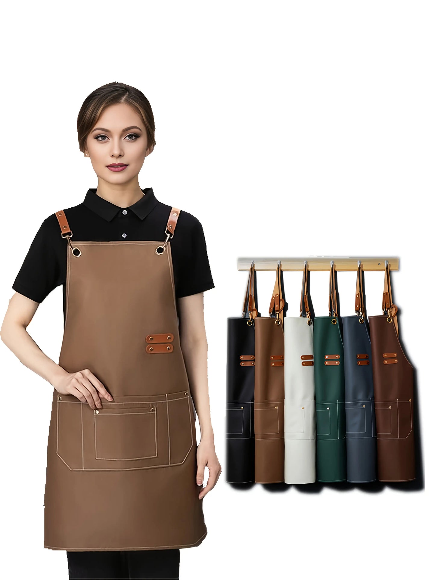 Artificial leather waterproof apron, light kitchen apron