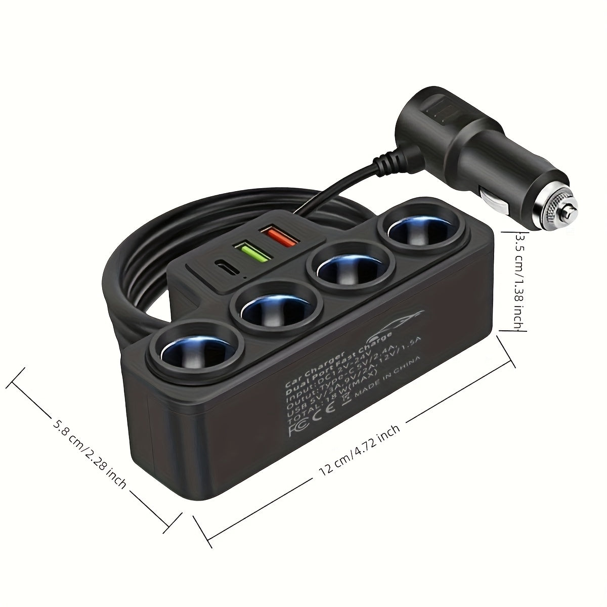 4-Port Car Charger with USB-A & USB-C Fast Charging Ports