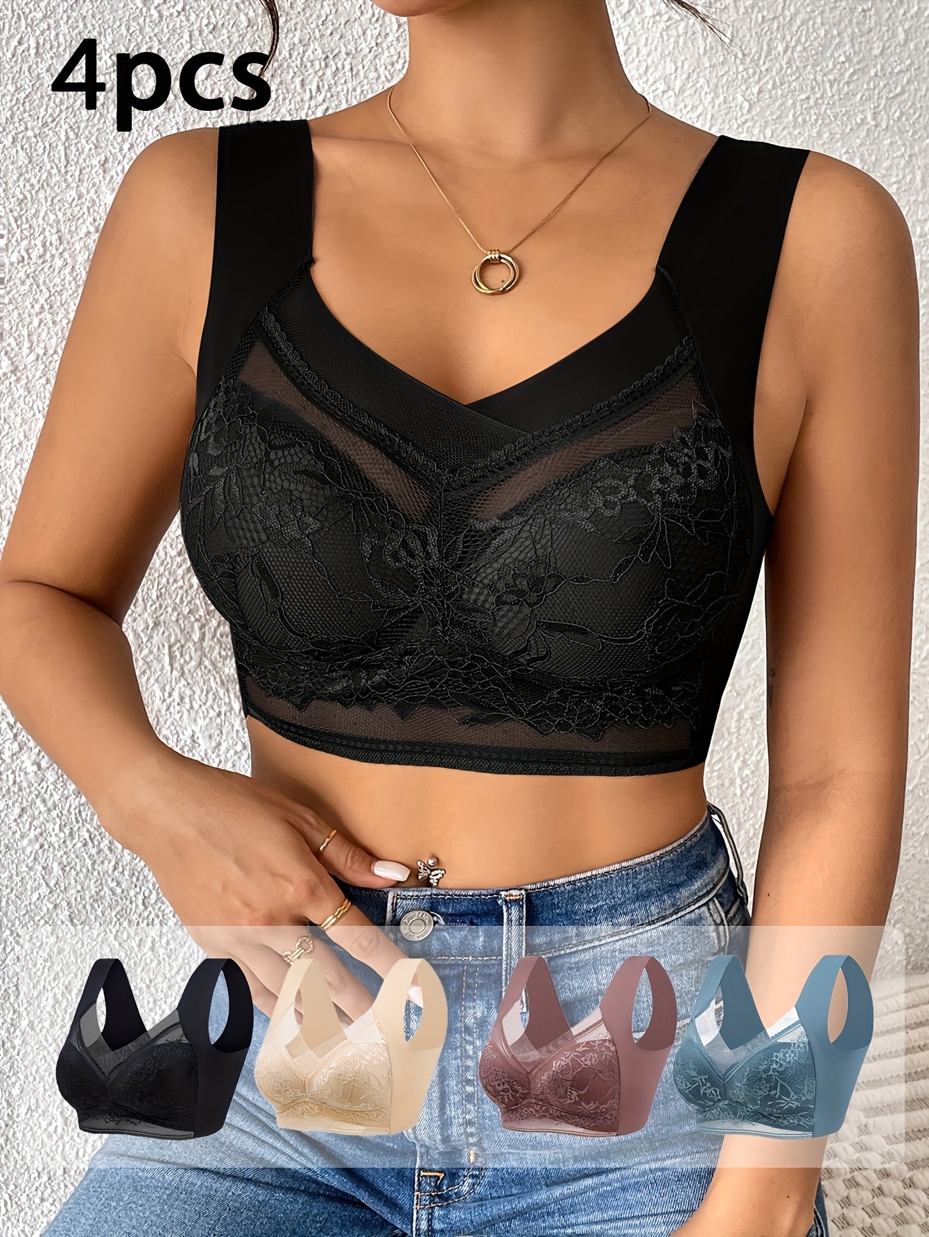 4pcs Set, Seamless And Sexy Push-Pull Wireless Posture Correction Bra