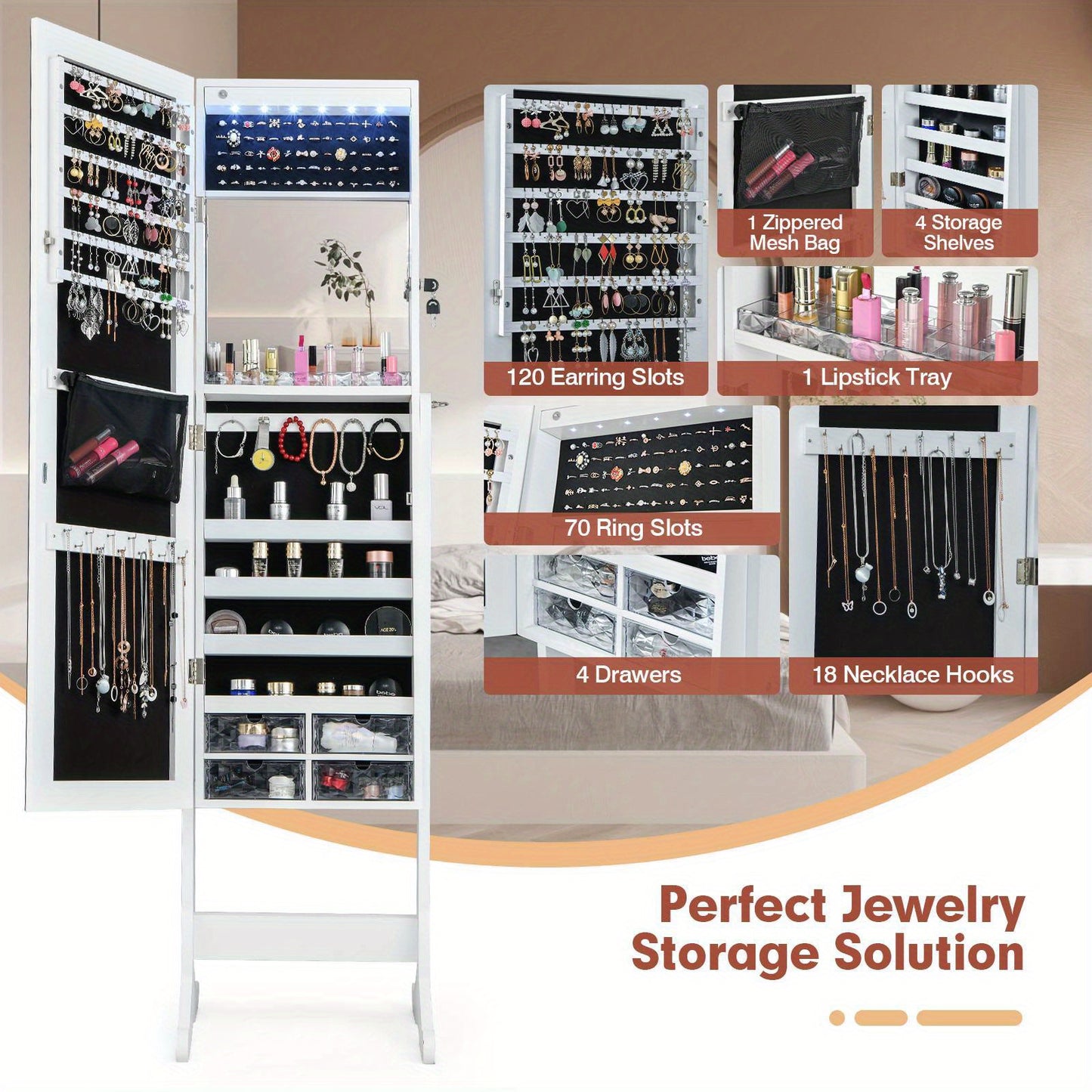 Full-length MirrorJewelry Armoire Storage Jewelry