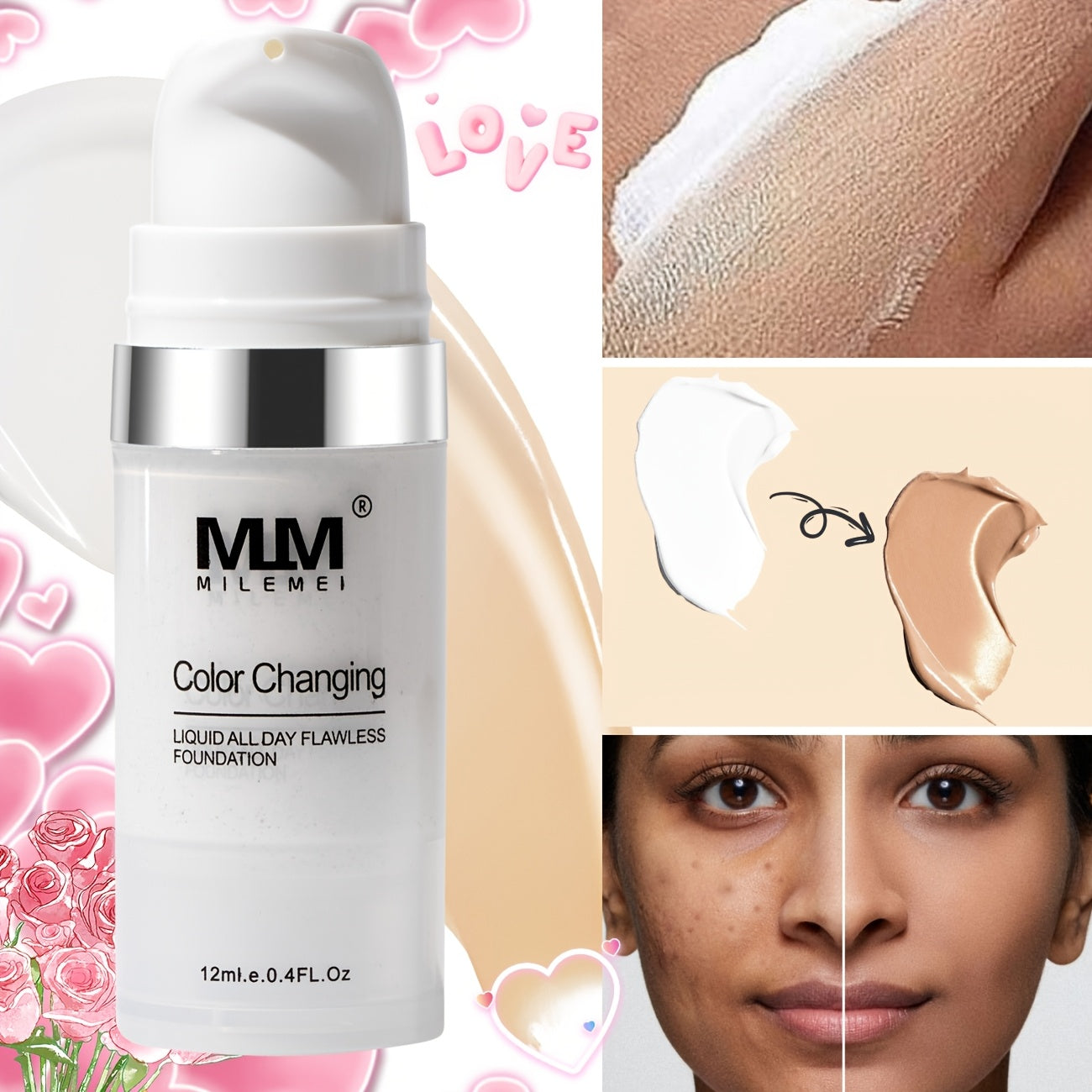 Long-Lasting Matte Finish Color Changing Liquid Foundation