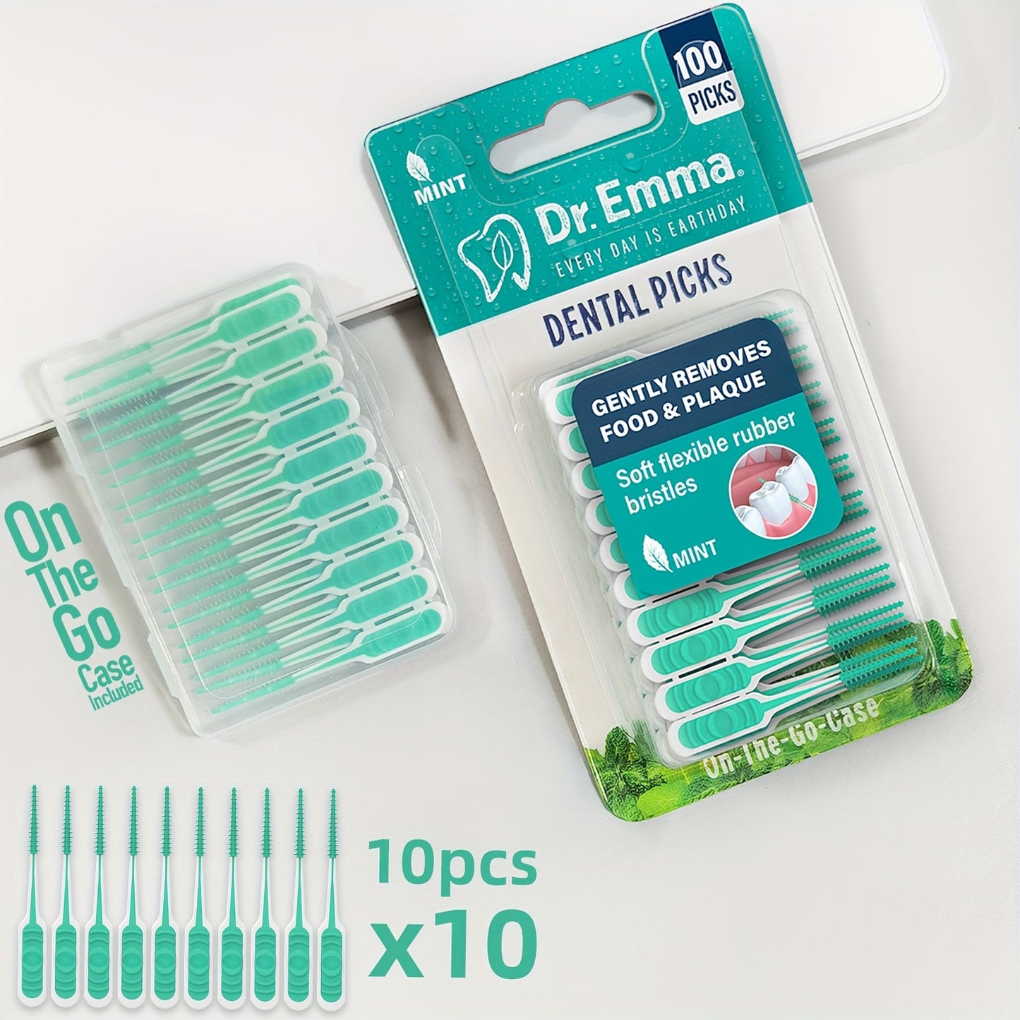 100pcs Dental Picks Mint Brush Picks