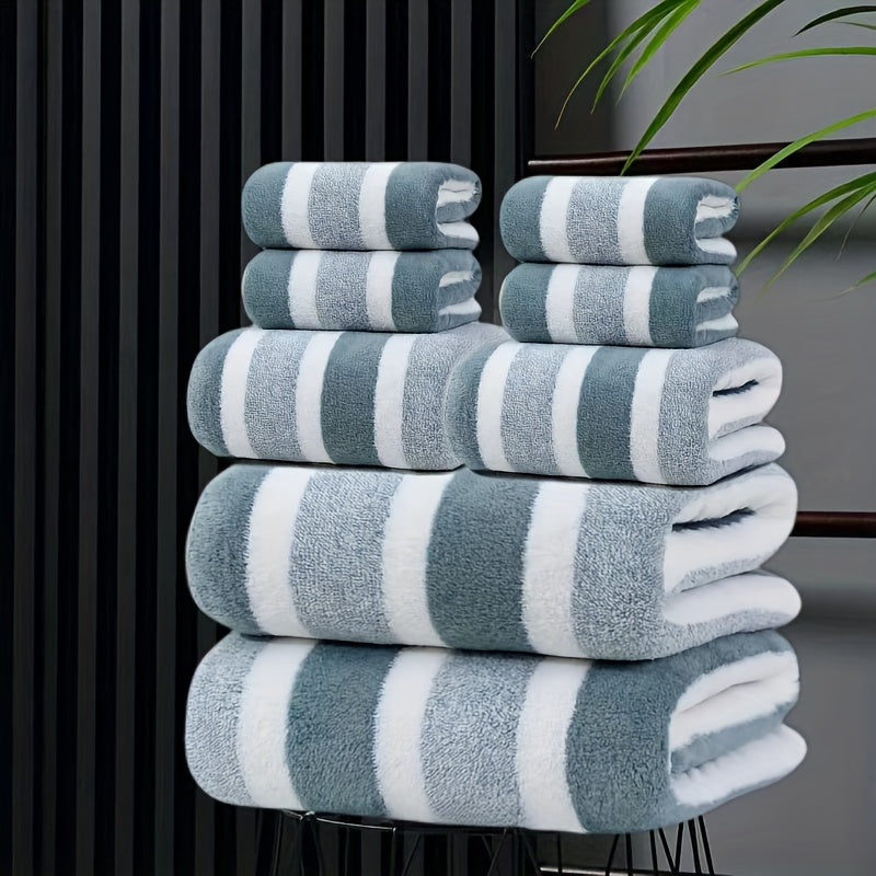 8pcs Non-Shedding Super Absorbent Dual-Tone Striped Bath Towel Set