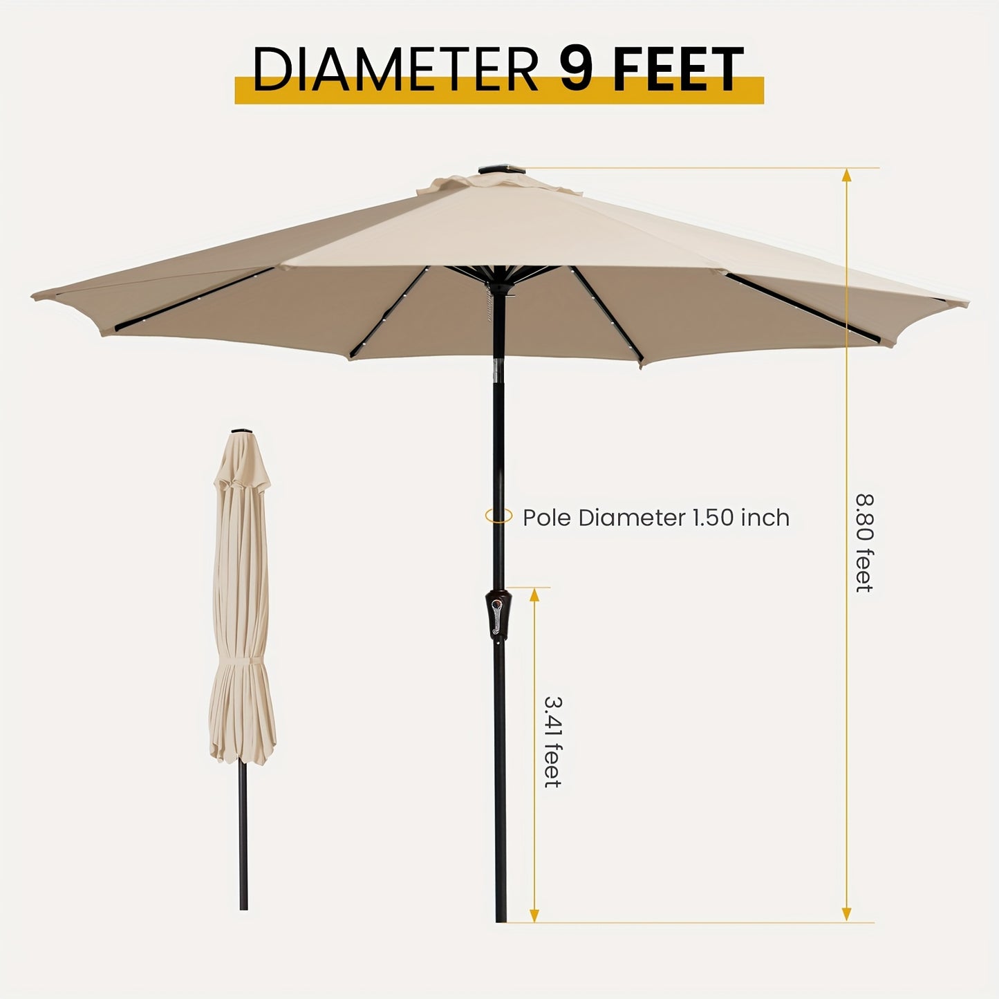 Solar-Powered Patio Umbrella with LED Lights