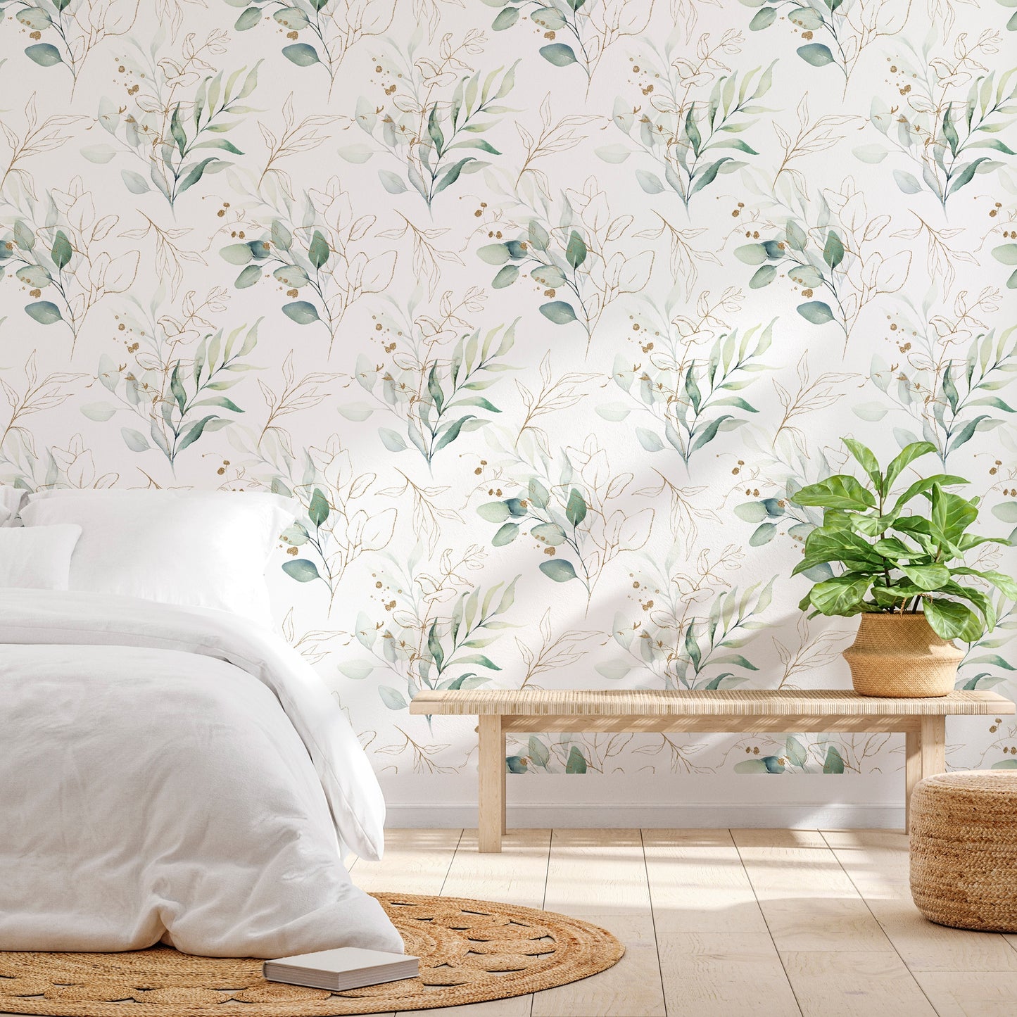 17.7in x 78.7in Green Eucalyptus Leaf Wallpaper - Vinyl Self-Adhesive Waterproof Wall Sticker