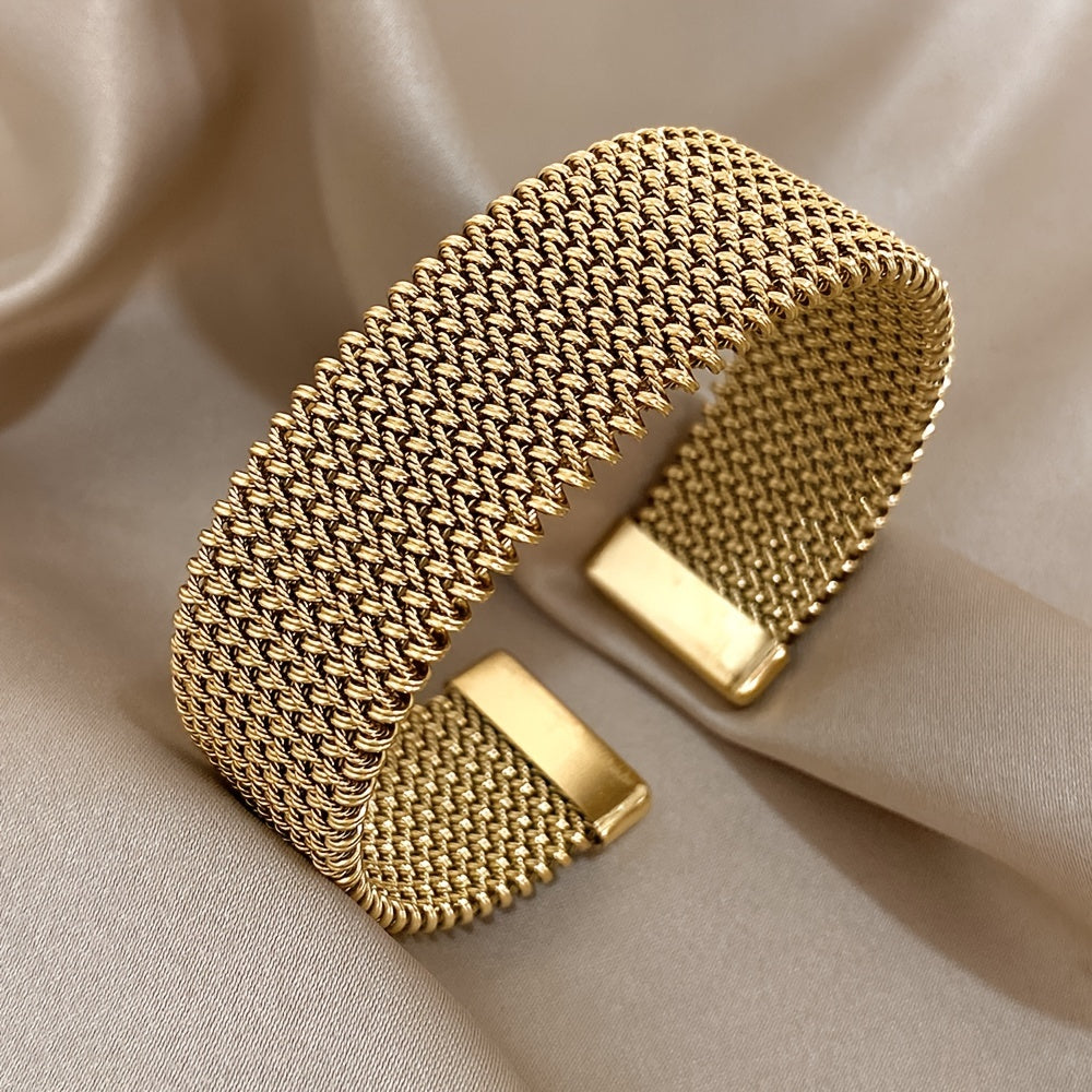 Vintage Stainless Steel Braided Mesh Open Bracelet