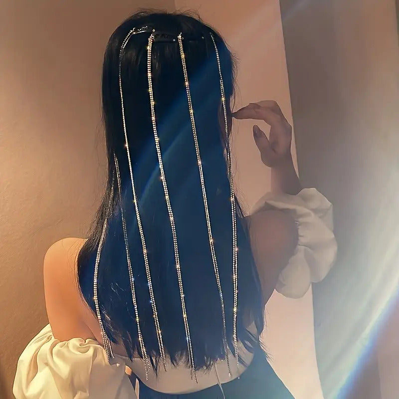 Street Style Iron Headband - Chic Rhinestone Tassel Hair Chain