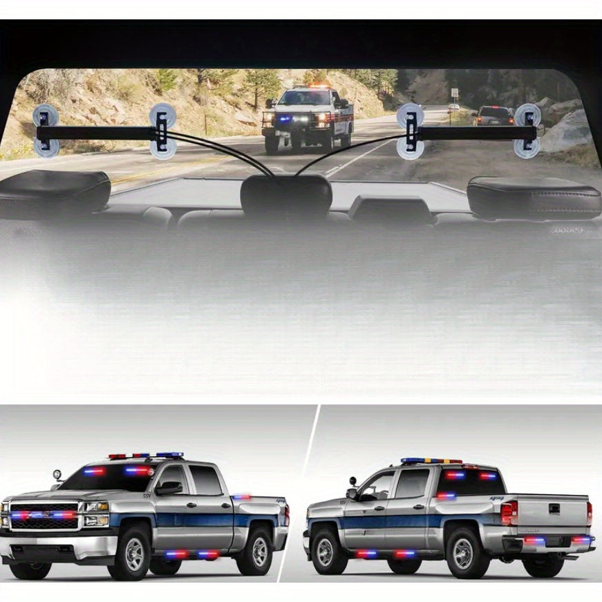 2in 1 Red Blue Car Grille LED Front/Rear Windshield Lamps