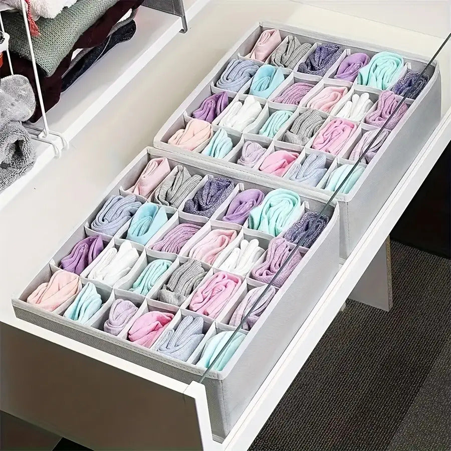 3 Pack 24-Compartment Fabric Socks & Underwear Organizers