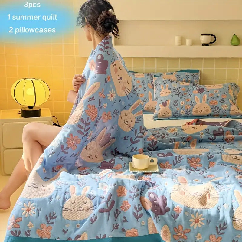 3pcs Soft Breathable Summer 3-Layer Mesh Towel Quilt Set