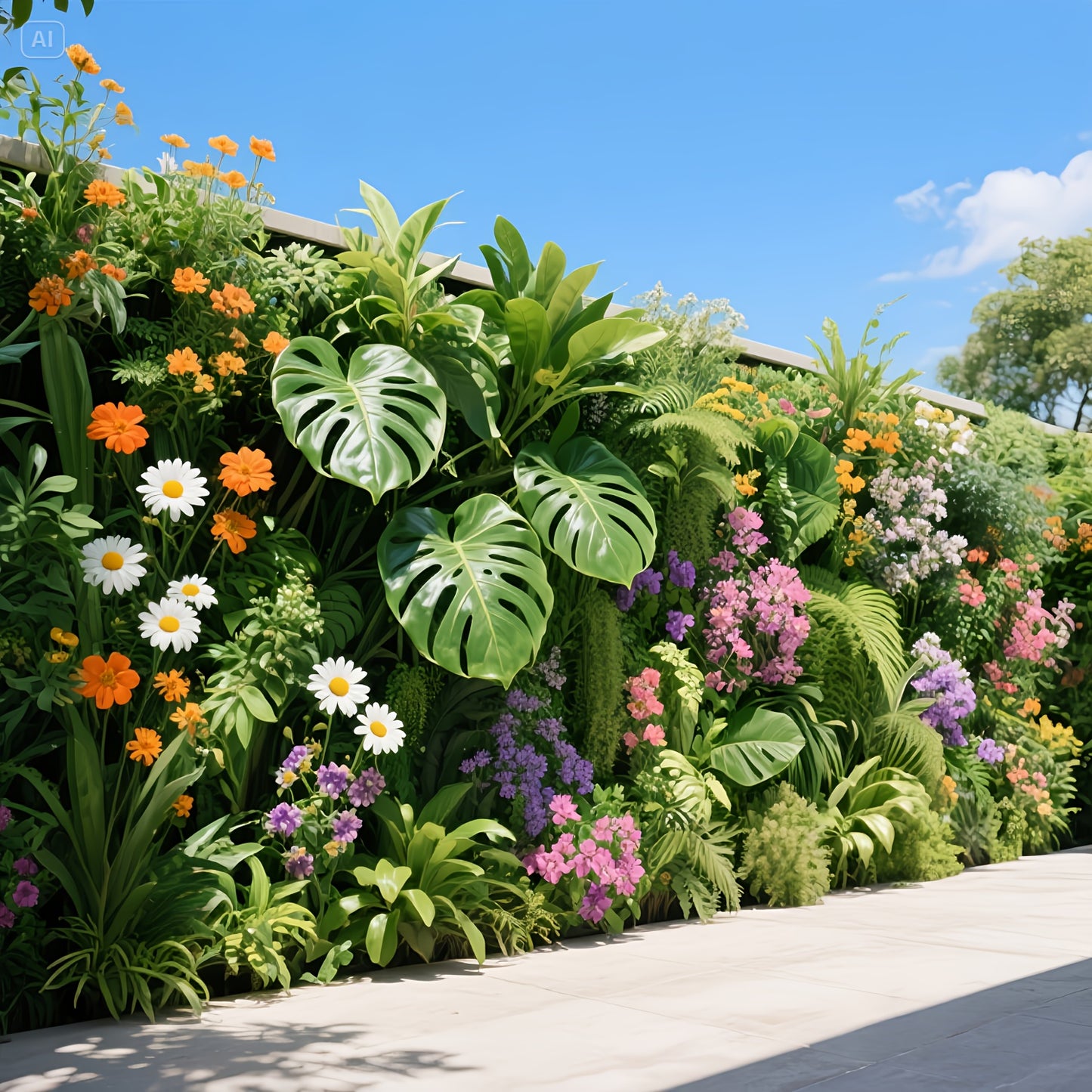 Artificial Rose & Fern Wall Panel - Realistic Plastic Greenery