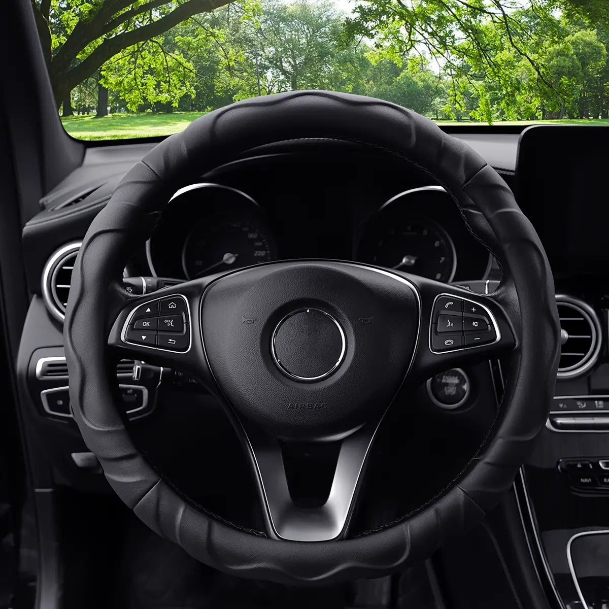 1 PU Leather Textured 3D Design Sports Car Steering Wheel Cover