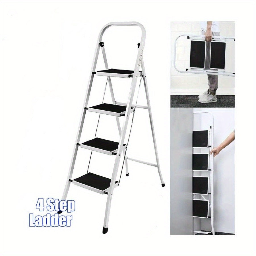 4 Step Ladder Folding Portable Heavy Duty Iron Anti-Slip Mat Stools