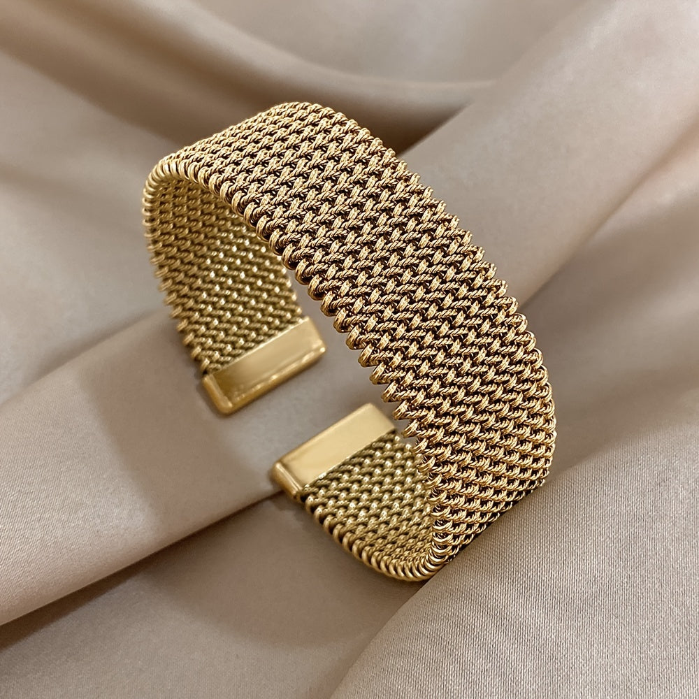 Vintage Stainless Steel Braided Mesh Open Bracelet