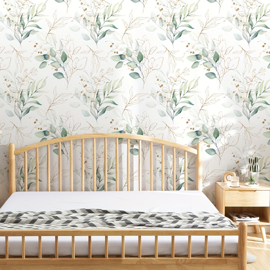 17.7in x 78.7in Green Eucalyptus Leaf Wallpaper - Vinyl Self-Adhesive Waterproof Wall Sticker