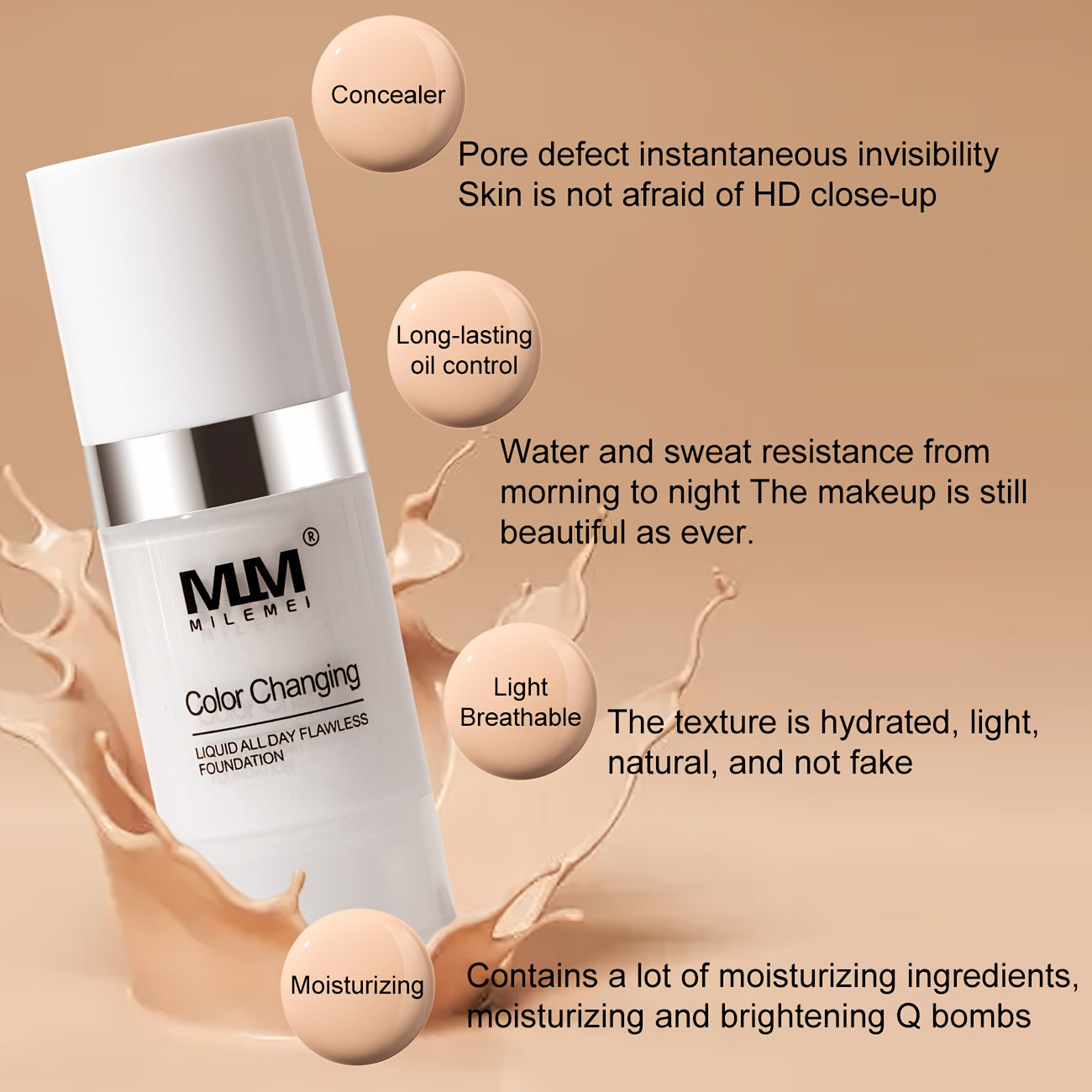 Long-Lasting Matte Finish Color Changing Liquid Foundation
