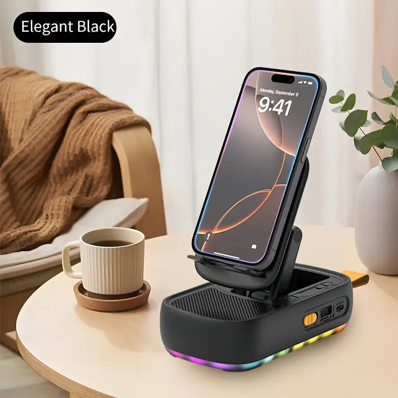 LED Colorful Light Phone Holder with Wireless Speaker and Power Bank