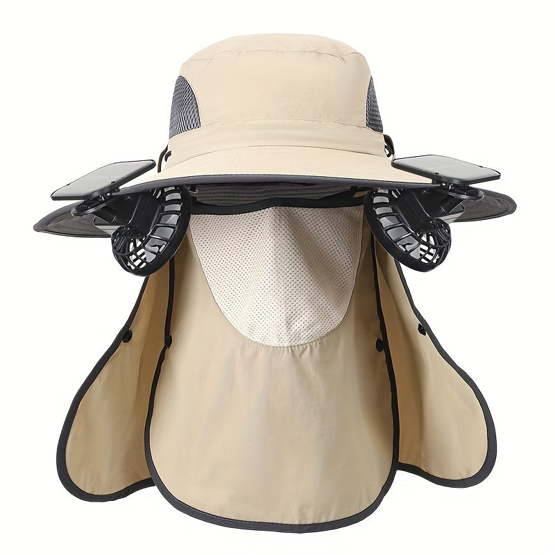 Summer Outdoor Men's Sun Visor Hat with Removable Clip Solar Fan
