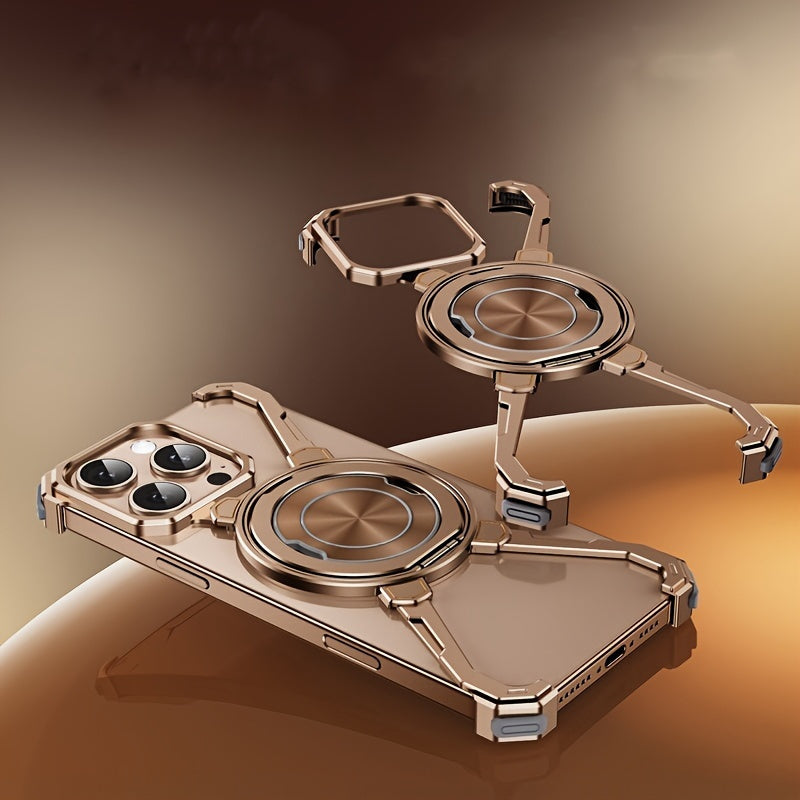 360 ° Rotating Aluminum Alloy Frameless Natural Titanium Steel Phone Case