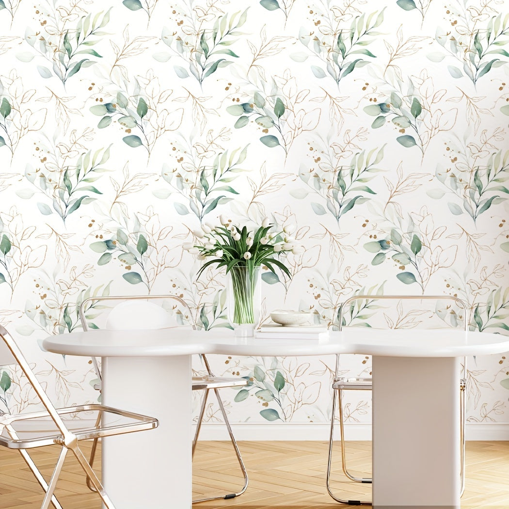 17.7in x 78.7in Green Eucalyptus Leaf Wallpaper - Vinyl Self-Adhesive Waterproof Wall Sticker