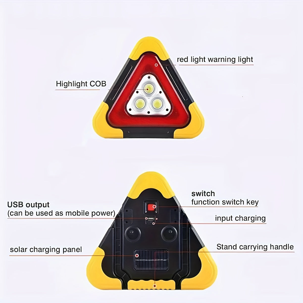 2pcs Solar-Powered LED Triangle Signal Lamp