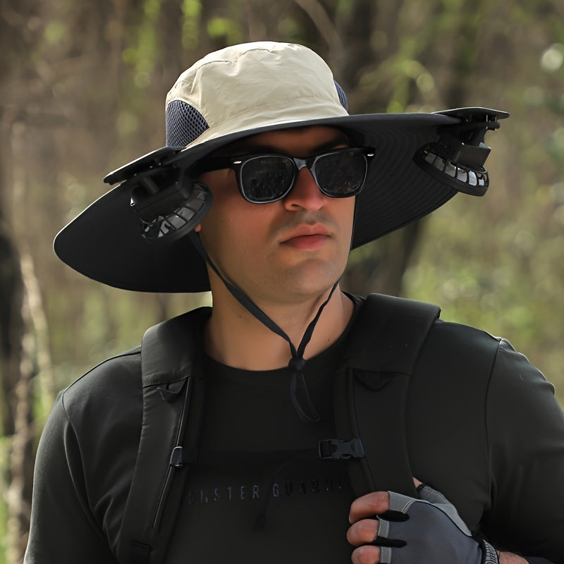 Summer Outdoor Men's Sun Visor Hat with Removable Clip Solar Fan